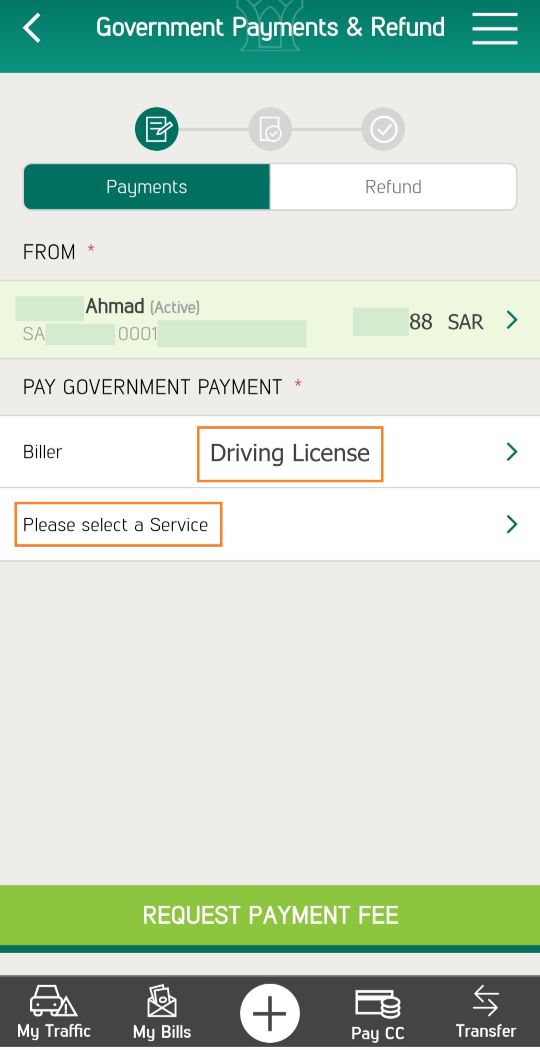 pay through sadad for driving license