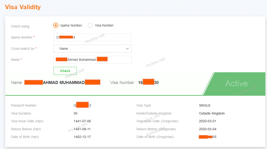 check exit re entry visa validity status