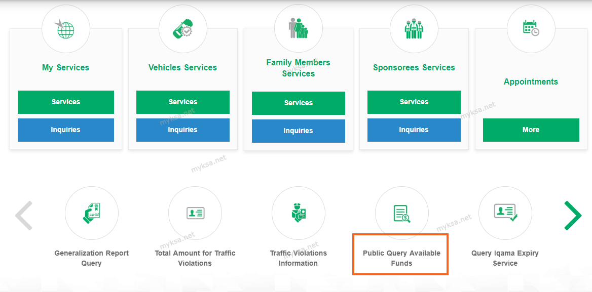 Absher public query available funds