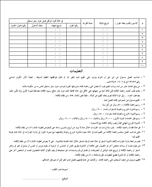 iqama form 