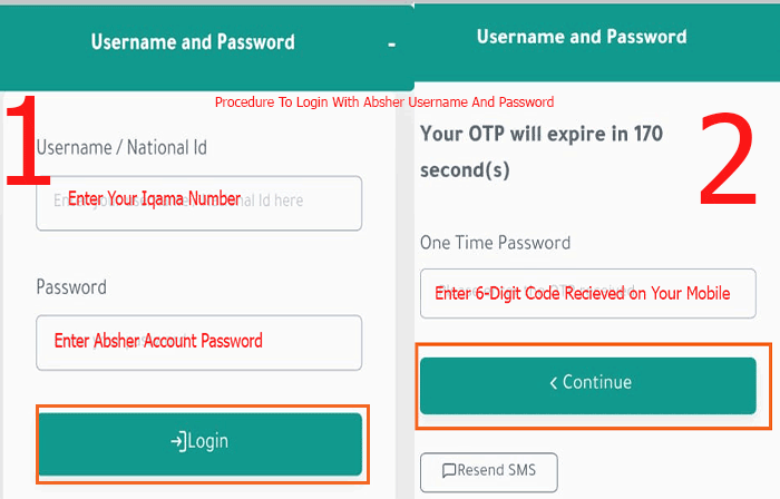 log in citc app by using absher account credentials