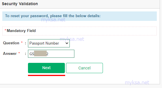 enter passport number or any dependent's iqama number for security validation