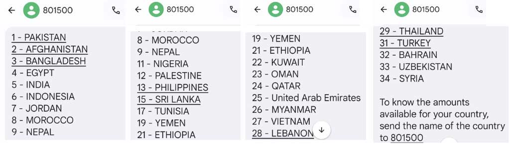 List of countries to transfer stc balance